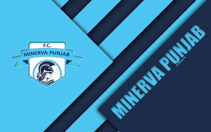Minerva Pencap FC, 4k, Hint Futbol Kul&#252;b&#252;, mavi soyutlama, logo, amblem, malzeme tasarım, Lig, Chandigarh, Hindistan, futbol