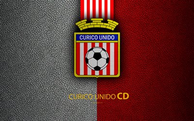 CD de Provincial Curic&#243; Unido, 4k, logotipo, blanco rojo de textura de cuero, Chile club de f&#250;tbol, el emblema, de la Primera Divisi&#243;n, blanco de l&#237;neas rojas, Curic&#243;, Chile, f&#250;tbol