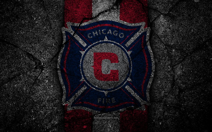 4k, Chicago Fire FC, MLS, asfaltti rakenne, It&#228;isen Konferenssin, musta kivi, football club, USA, Chicago Fire, jalkapallo, logo, FC Chicago Fire
