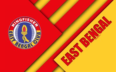 East Bengal FC, 4k, Indian football club, rosso, giallo astrazione, logo, stemma, il design dei materiali, I-League, Calcutta, India, calcio