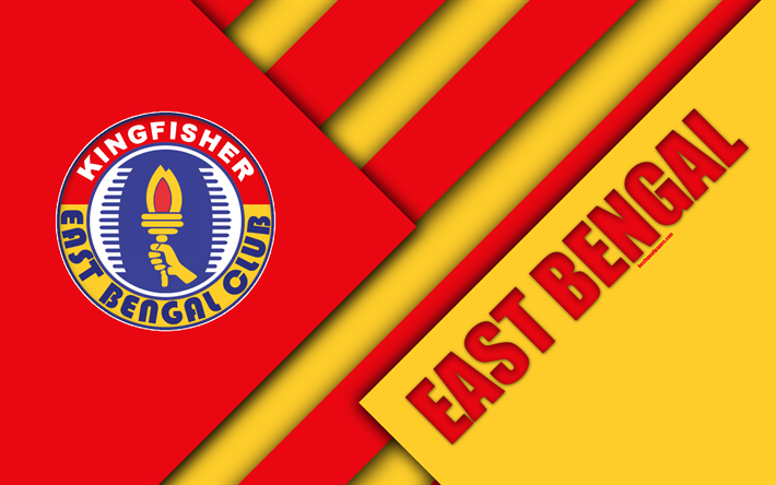 east bengal fc, 4k, indian football club, rot, gelb, abstraktion, logo, emblem, material-design, i-league, kalkutta, indien, fu&#223;ball