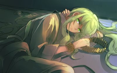 Enkidu, green eyes, anime characters, green hair, manga, Fate Grand Order