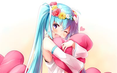 Hatsune Miku, hearts, art, manga, Vocaloid
