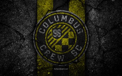 4k, Columbus Crew FC, MLS, asphalt texture, Eastern Conference, black stone, football club, USA, Columbus Crew, soccer, logo, FC Columbus Crew