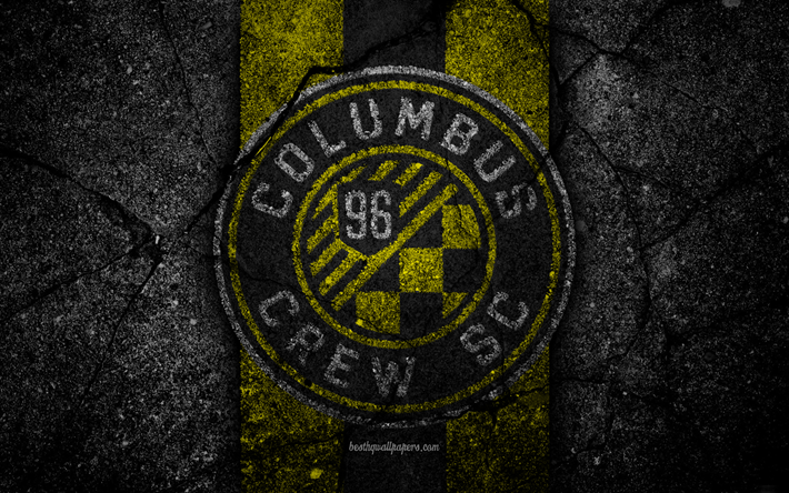4k, Columbus Crew de FC, de la MLS, el asfalto de la textura, de la Conferencia este, piedra negra, club de f&#250;tbol de estados UNIDOS, Columbus Crew, el f&#250;tbol, el logotipo, el FC Columbus Crew
