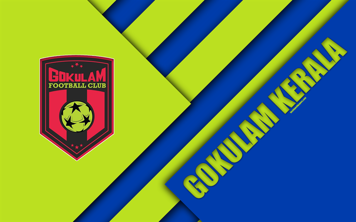 Gokulam Kerala FC, 4k, Hint Futbol Kul&#252;b&#252;, yeşil, mavi soyutlama, logo, amblem, malzeme tasarım, Lig, Kozhikode, Kerala, Hindistan, futbol