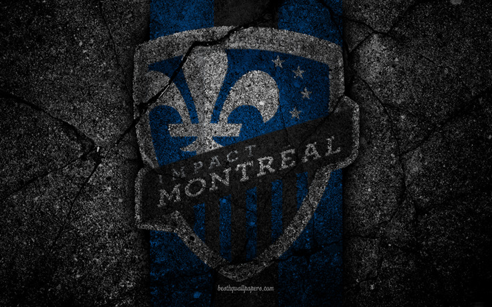 4k, el Montreal Impact FC de la MLS, el asfalto de la textura, de la Conferencia este, piedra negra, club de f&#250;tbol de estados UNIDOS, el Montreal Impact, el f&#250;tbol, el logotipo, el FC Montreal Impact