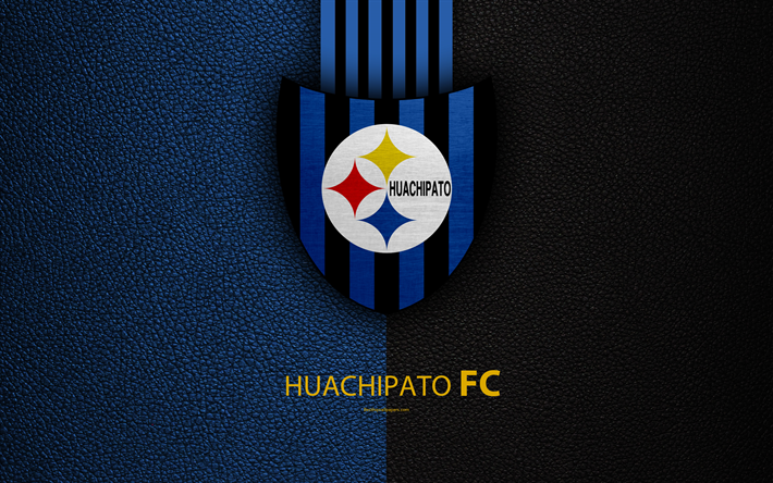 Huachipato FC, 4k, logo, nahka rakenne, Chilen football club, tunnus, Primera Division, sininen musta linjat, Talcahuano, Chile, jalkapallo, CD-Huachipato
