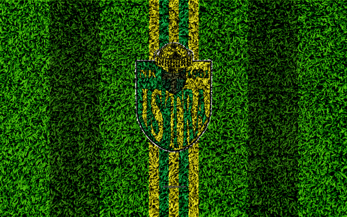 NK Istra 1961, 4k, le football pelouse, logo, croate, club de football, vert jaune, de lignes, de texture d&#39;herbe, HNL, Pula, en Croatie, le football, le Premier croate de Football de la Ligue