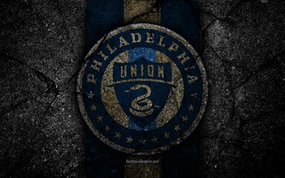 4k, Philadelphia Union FC de la MLS, el asfalto de la textura, de la Conferencia este, piedra negra, club de f&#250;tbol de estados UNIDOS, Philadelphia Union, el f&#250;tbol, el logotipo, el FC Philadelphia Union