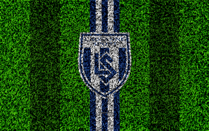 El FC Lausanne-Sport, 4k, logotipo, f&#250;tbol de c&#233;sped, suiza, club de f&#250;tbol, blanco azul l&#237;neas, Swiss Super League, Lausana, Suiza, el f&#250;tbol, el c&#233;sped de textura