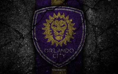 4k, Orlando City FC, MLS, asfalt konsistens, Eastern Conference, svart sten, football club, USA, Orlando City, fotboll, logotyp, FC Orlando City