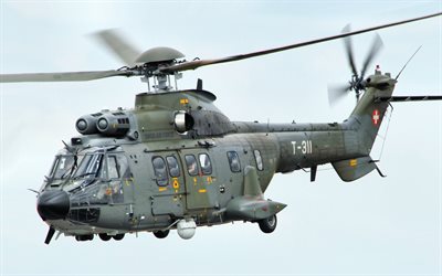 4k, Eurocopter AS332 Super Puma, Swiss Air Force, transport aircraft, military helicopters, AS332 Super Puma, Eurocopter