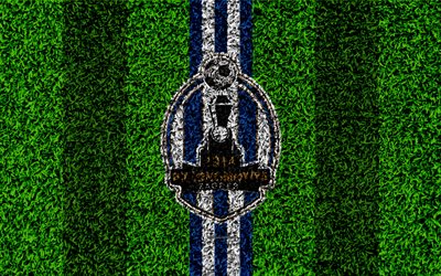 NK Lokomotiva, 4k, le football pelouse, logo, croate, club de football, bleu, blanc, lignes, texture d&#39;herbe, HNL, &#224; Zagreb, en Croatie, le football, le Premier croate de Football de la Ligue