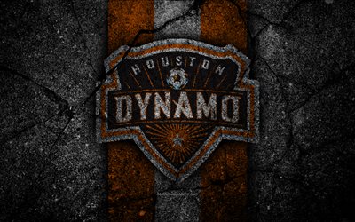 4k, Houston Dynamo FC, MLS, asfalt konsistens, V&#228;stra Konferensen, svart sten, football club, USA, Houston Dynamo, fotboll, logotyp, FC Houston Dynamo