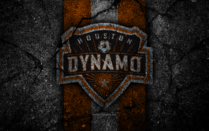 4k, Houston Dynamo FC, MLS, asphalt texture, Western Conference, black stone, football club, USA, Houston Dynamo, soccer, logo, FC Houston Dynamo