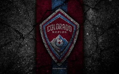 4k, Colorado Rapids FC, MLS, asphalt texture, Western Conference, black stone, football club, USA, Colorado Rapids, soccer, logo, FC Colorado Rapids