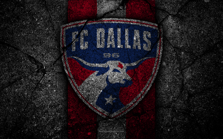 4k, FC Dallas, MLS, asfaltti rakenne, L&#228;ntisen Konferenssin, musta kivi, football club, USA, Dallas, jalkapallo, logo