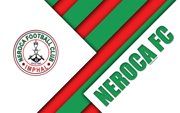 Neroca FC, 4k, الهندي لكرة القدم, أخضر أحمر التجريد, شعار, تصميم المواد, أنا في الدوري, امفال, مانيبور, الهند, كرة القدم