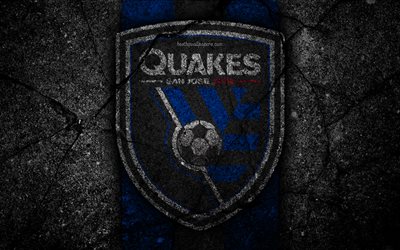 4k, San Jose Earthquakes FC, MLS, asphalt texture, Western Conference, black stone, football club, USA, San Jose Earthquakes, soccer, logo, FC San Jose Earthquakes