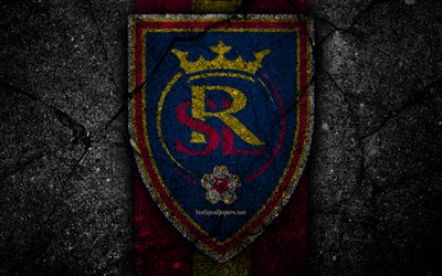 4k, Real Salt Lake FC, İLKAY, asfalt doku, Batı Konferansı, siyah taş, Futbol Kul&#252;b&#252;, ABD, Real Salt Lake, futbol, logo, FC Real Salt Lake
