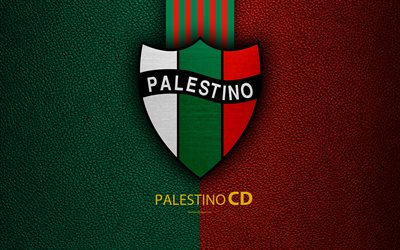 Club Deportivo Palestino, 4k, logotipo, textura de cuero, Chile club de f&#250;tbol, el emblema, de la Primera Divisi&#243;n, rojas, verdes, l&#237;neas, Santiago, Chile, el f&#250;tbol, el Palestino CD