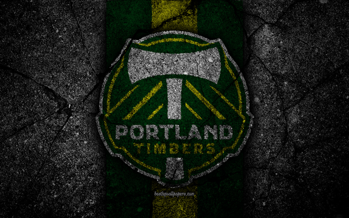 4k, Portland Timbers FC, MLS, asfaltti rakenne, L&#228;ntisen Konferenssin, musta kivi, football club, USA, Portland Timbers, jalkapallo, logo, FC Portland Timbers