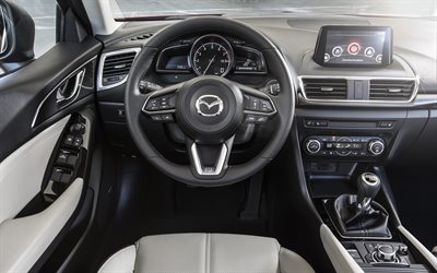 Mazda3, 4k, interior, 2018 cars, dashboard, Mazda 3, japanese cars, Mazda