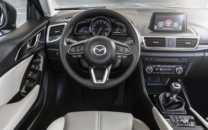 El Mazda3, 4k, interior, 2018 coches, tablero de instrumentos, Mazda 3, los coches japoneses, Mazda