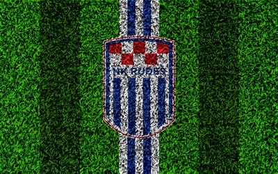 NK Rudes, 4k, calcio prato, logo, croato football club, blu, bianco, linee, erba texture, HNL, Zagabria, Croazia, calcio, croato Primo Campionato di Calcio