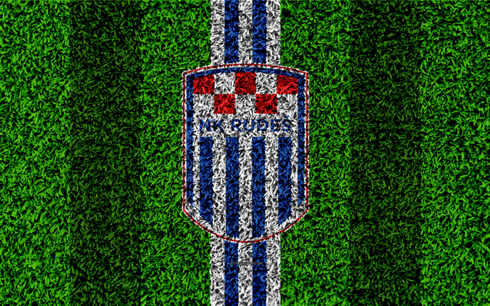 NK Rudes, 4k, le football pelouse, logo, croate, club de football, bleu, blanc, lignes, texture d&#39;herbe, HNL, &#224; Zagreb, en Croatie, le football, le Premier croate de Football de la Ligue