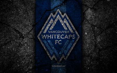 4k, Vancouver Whitecaps FC, MLS, asfaltti rakenne, L&#228;ntisen Konferenssin, musta kivi, football club, USA, Vancouver Whitecaps, jalkapallo, logo