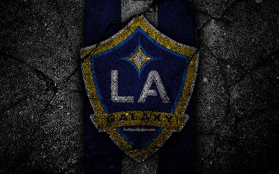 4k, Los Angeles Galaxy FC, MLS, asfaltti rakenne, L&#228;ntisen Konferenssin, musta kivi, LA Galaxy, football club, USA, Los Angeles Galaxy, jalkapallo, logo, FC Los Angeles Galaxy