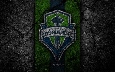 4k, Seattle Sounders FC, MLS, asfaltti rakenne, L&#228;ntisen Konferenssin, musta kivi, football club, USA, Seattle Sounders, jalkapallo, logo