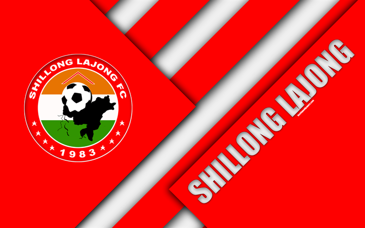 Shillong Lajong FC, 4k, Hint Futbol Kul&#252;b&#252;, beyaz kırmızı soyutlama, logo, amblem, malzeme tasarım, I-Lig Shillong, Hindistan, futbol