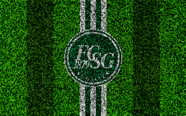 Le FC St-Gall, 4k, logo, football de la pelouse, le club suisse de football, blanc, vert lignes, en Super League Suisse, St-Gall, en Suisse, le football, la texture d&#39;herbe