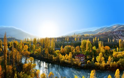 La turquie, 4k, Chorokh de la rivière, à l'automne, les montagnes, l'automne, l'Asie, le soleil brillant