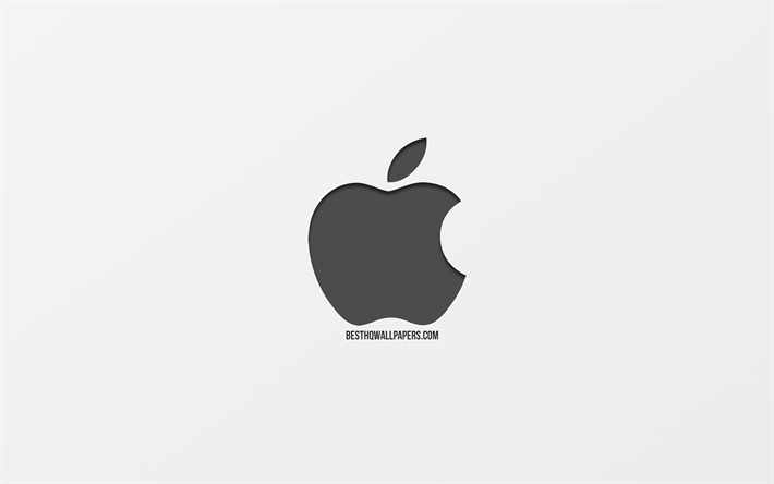 Apple, logo, metal ızgara doku, beyaz arka plan, amblem, Modern Sanat, Apple logosu