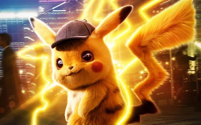 Pikachu, 4k, Pokemon Detective Pikachu, 2019 movie, fan art, chubby rodent, Detective Pikachu