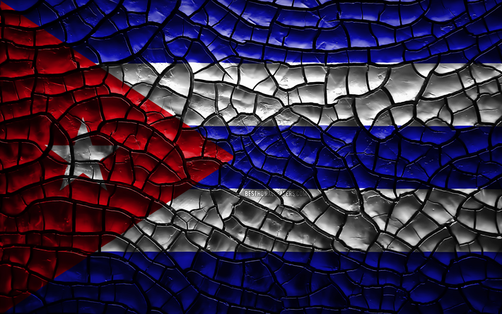 La bandera de Cuba, 4k, agrietado suelo, Am&#233;rica del Norte, bandera Cubana, arte 3D, Cuba, pa&#237;ses de Am&#233;rica del Norte, los s&#237;mbolos nacionales, Cuba 3D de la bandera