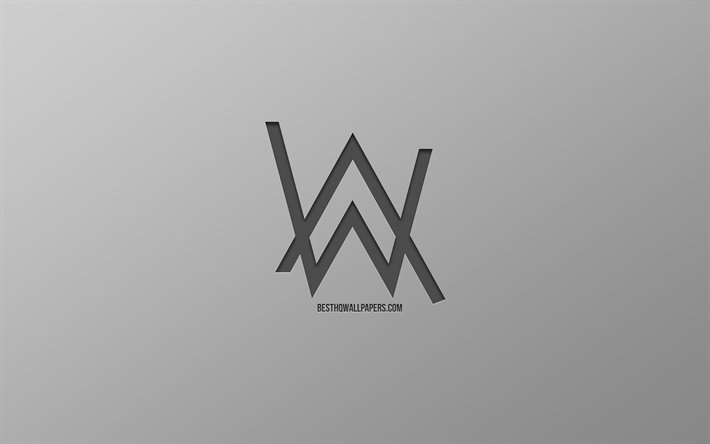 Alan Walker, logo, plano de fundo cinza, a arte elegante, emblema, DJ ingl&#234;s, Alan Walker logotipo