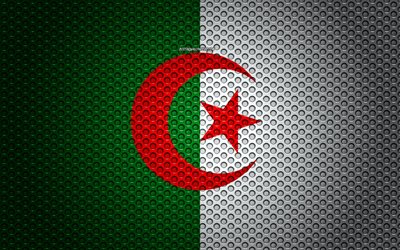 Flag of Algeria, 4k, creative art, metal mesh texture, Algerian flag, national symbol, Algeria, Africa, flags of African countries