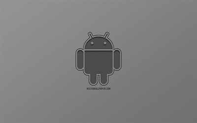 Android, logo, plano de fundo cinza, a arte elegante, sistemas operacionais, emblema, Android logotipo