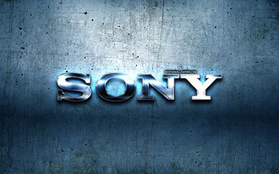 Sony logotipo do metal, metal azul de fundo, obras de arte, Sony, marcas, A Sony logo 3D, criativo, Log&#243;tipo Sony