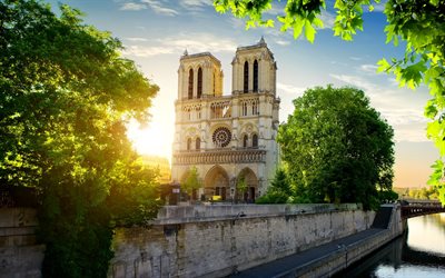 Notre-Dame de Paris, Spring, Landmark, Paris, Catholic cathedral, France, Notre Dame
