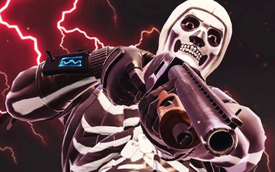 Skull Trooper, 4k, fan art, Fortnite Battle Royale, 2019 games, Fortnite, warriors, Skull Trooper Fortnite