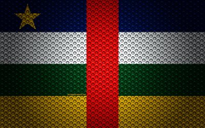 Flaggan i centralafrikanska Republiken, 4k, kreativ konst, metalln&#228;t konsistens, Centralafrikanska Republiken flaggan, nationell symbol, Centralafrikanska Republiken, Afrika, flaggor i Afrikanska l&#228;nder
