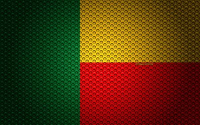 Flag of Benin, 4k, creative art, metal mesh texture, Benin flag, national symbol, Benin, Africa, flags of African countries