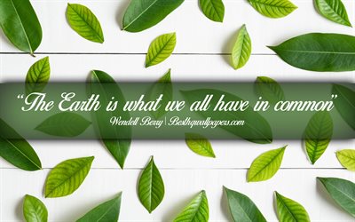 The Earth is what we all have in common, Wendell Berry, calligraphic text, quotes about Earth, Wendell Berry quotes, inspiration, background with leaves