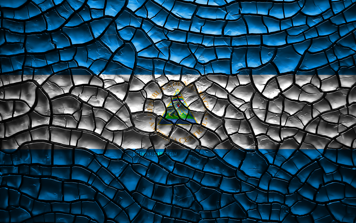 Flaggan i Nicaragua, 4k, sprucken jord, Nordamerika, Nicaraguas flagga, 3D-konst, Nicaragua, Nordamerikanska l&#228;nder, nationella symboler, Nicaragua 3D-flagga